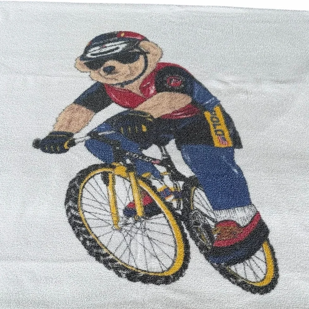 VTG Ralph Lauren Sport Cyclist Bear Oversized 100% Cotton Beach Towel 36x68 USA